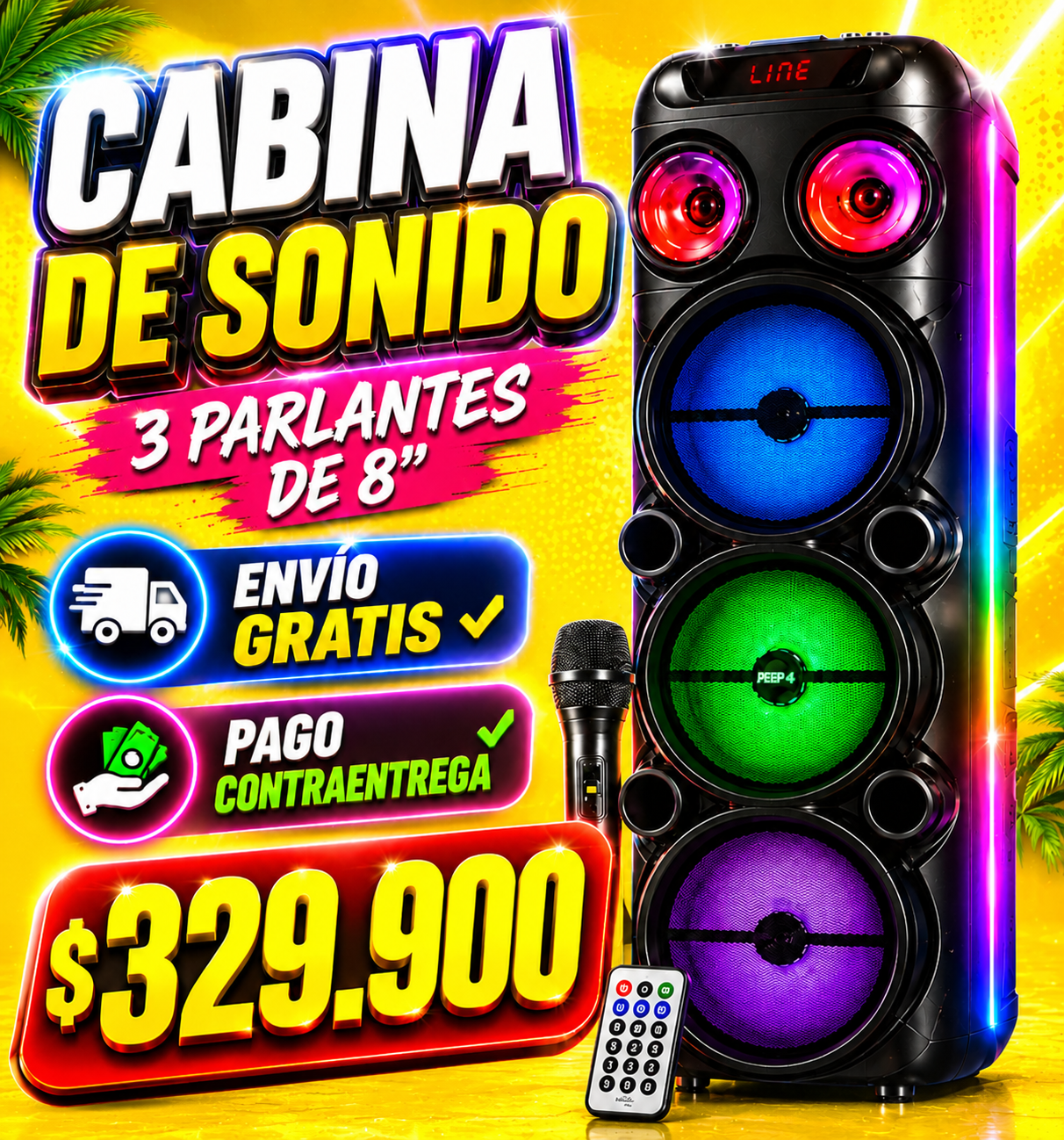 🔊🔥 CABINA DE SONIDO TORRE 3 PARLANTES 🔥🔊
